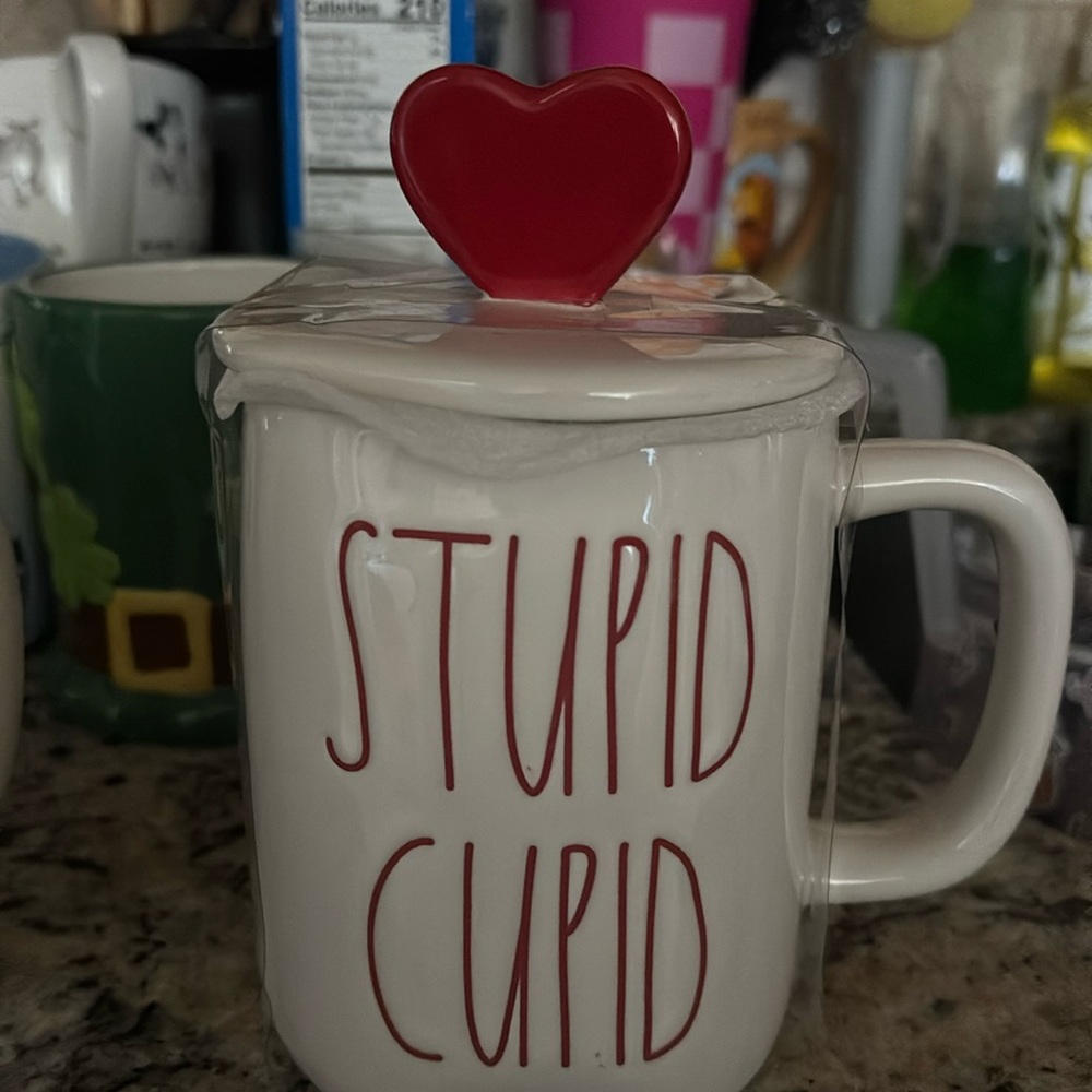 White Ceramic Mug with Red Heart by Rae Dunn